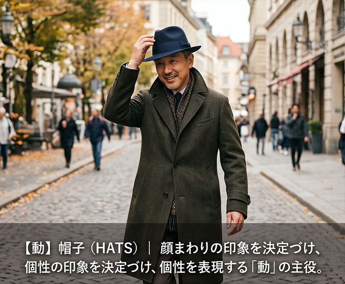 コーディネートのポイント：装いと小物の親和性