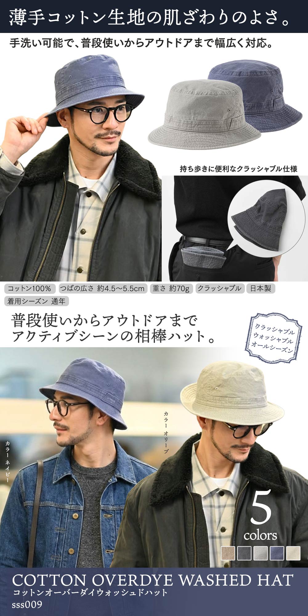 COTTON OVERDYE WASHED HAT（コットンオーバーダイウォッシュドハット） SE076 詳細