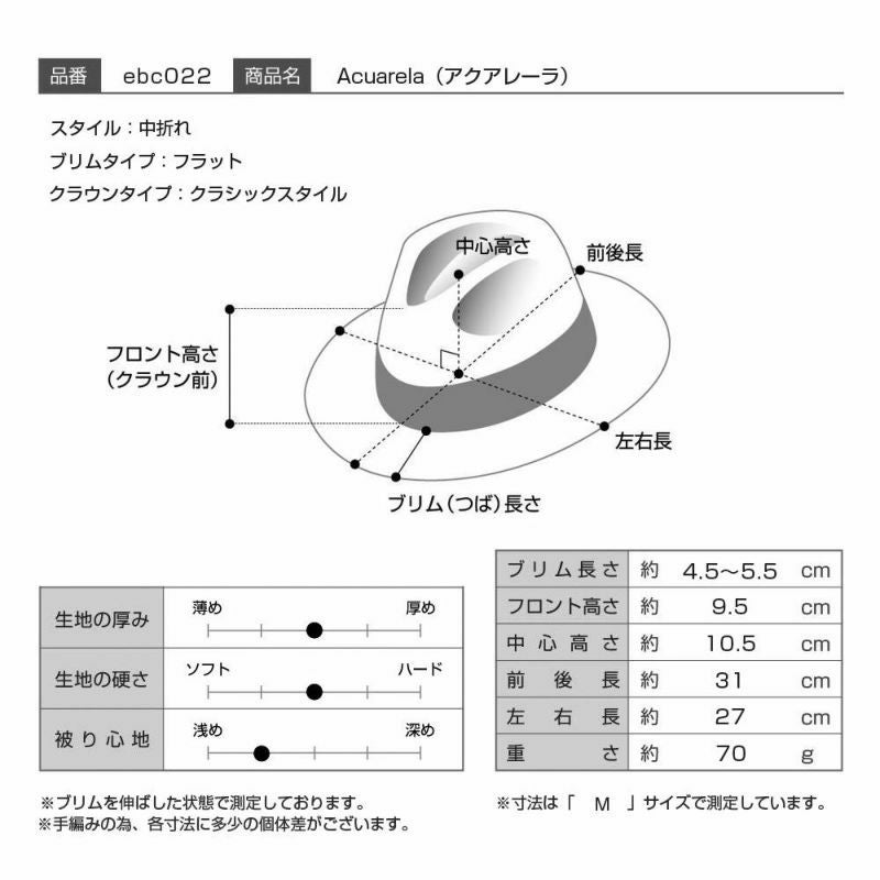 エロイ ベルナールのパナマハット Acuarela（アクアレーラ） ワインレッド