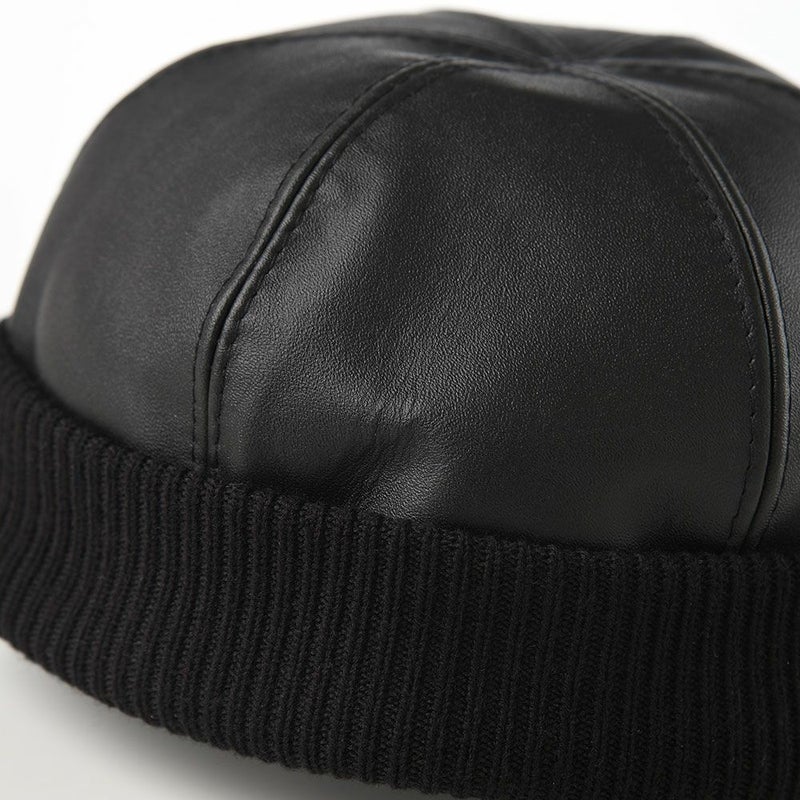 ステルコフスキーのレザーキャップ Leather beanie cap（レザービーニーキャップ）ブラック