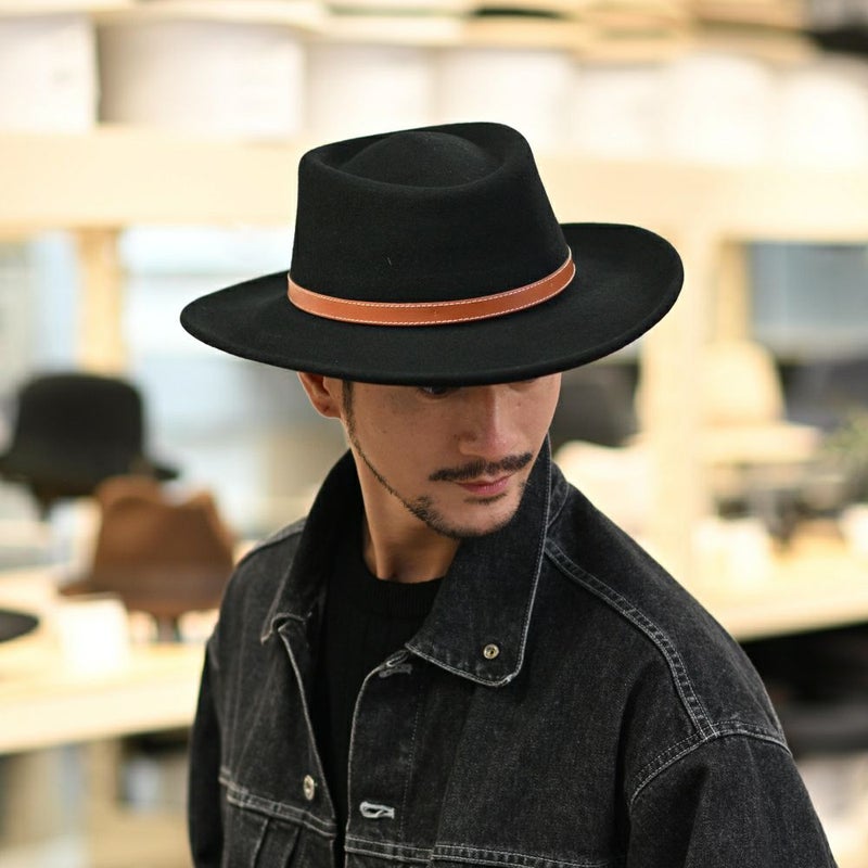 ビガリのポークパイハット GAMBLER WOOL（ガンブレール ウール）ブラック