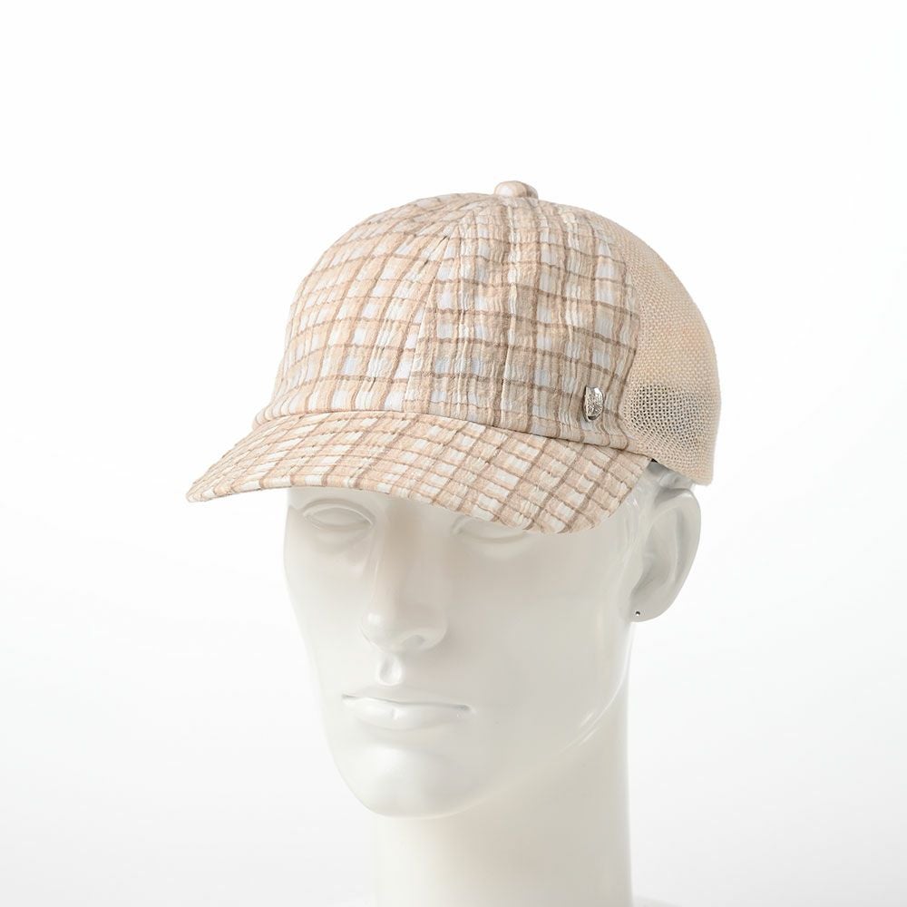 ベージュとホワイトのチェックキャップ ダックス キャップ Cap Linen Check（キャップ リネンチェック） D1724