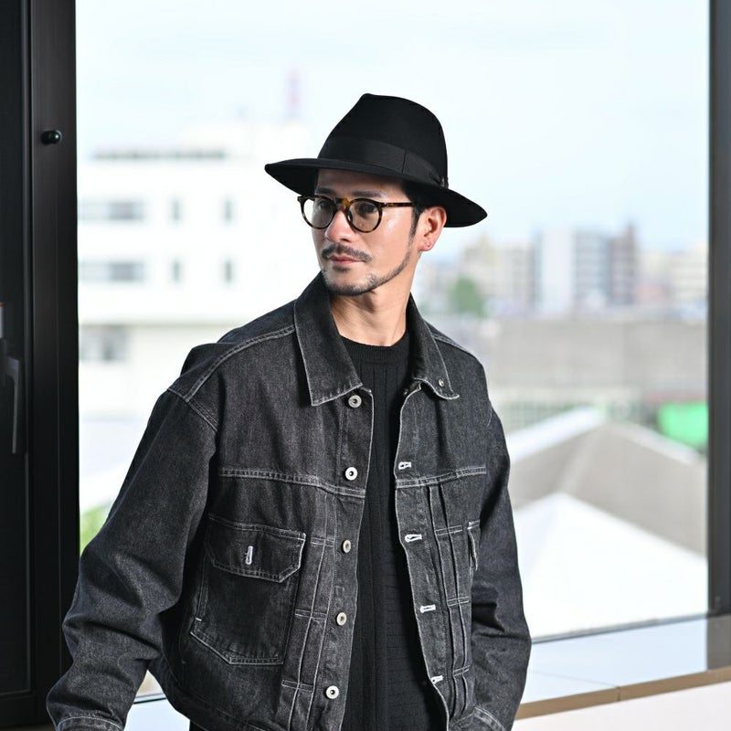 ボルサリーノのフェルトハット Q.S. Anello Rasato（Q.S. アネロ ラザート） 114336 ブラックのモデル写真