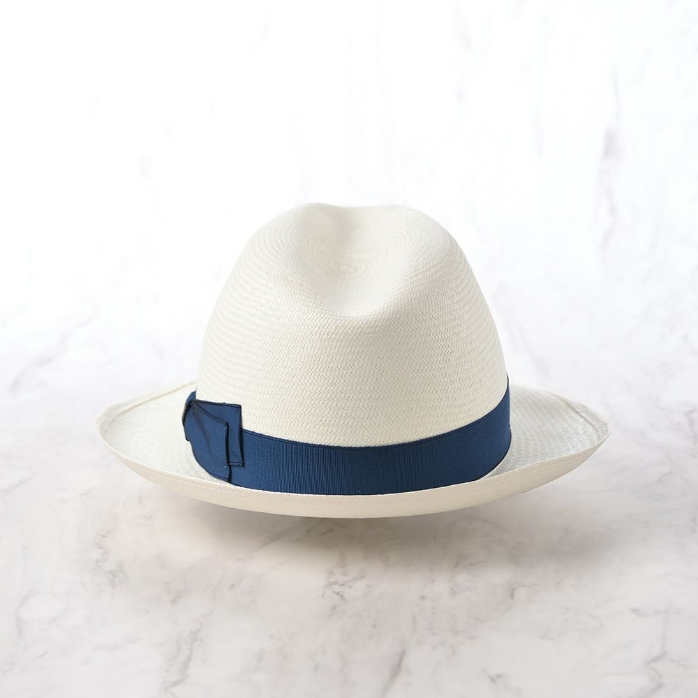 Borsalino(ボルサリーノ) イタリア オフホワイト青いリボンＬサイズ59cm 美品パナマ帽 Borsalino パナマ中折れ帽 Federico 140338 帽子
