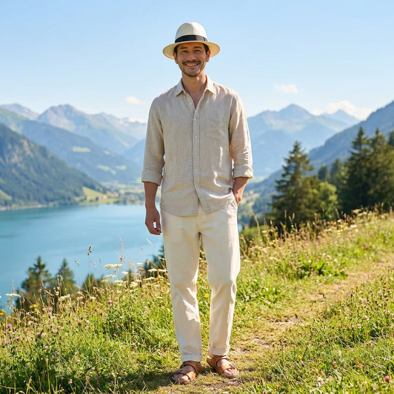 エロイ ベルナールのパナマハット Flat Panama Hat（フラット パナマハット） ホワイト