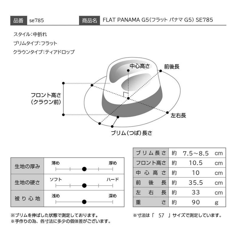 ステットソンのパナマハット FLAT PANAMA G5（フラット パナマ G5） SE785 ナチュラル