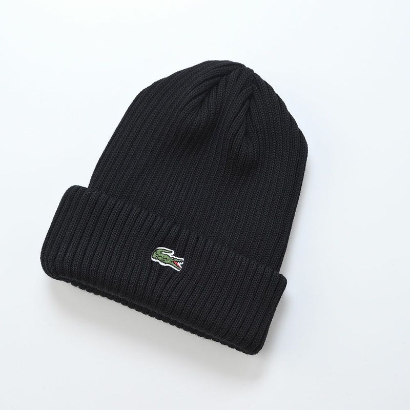 ラコステのニット帽 ONE POINT RIB KNIT WATCH（ワンポイント リブニットワッチ） L1330 ブラック