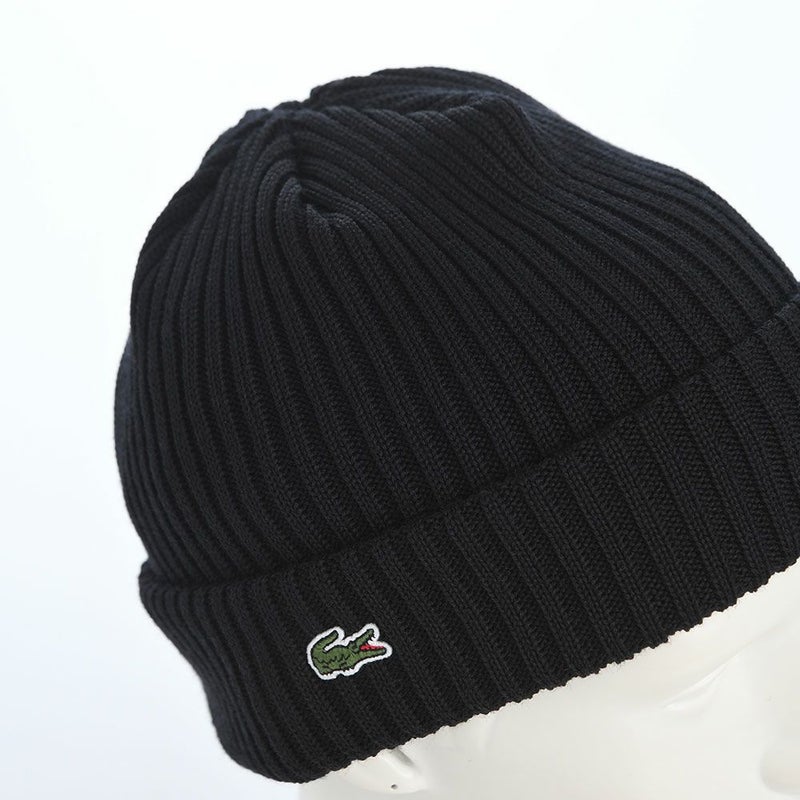 ラコステのニット帽 ONE POINT RIB KNIT WATCH（ワンポイント リブニットワッチ） L1330 ブラック