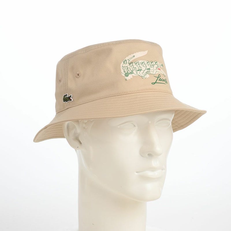 ラコステのバケットハット CROCODILE PRINT BUCKET HAT（クロコダイルプリント バケットハット） L1364 ベージュ