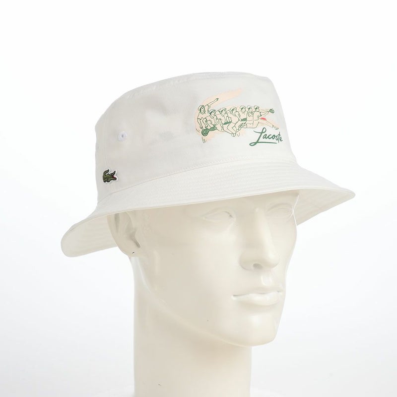 ラコステのバケットハット CROCODILE PRINT BUCKET HAT（クロコダイルプリント バケットハット） L1364 オフホワイト