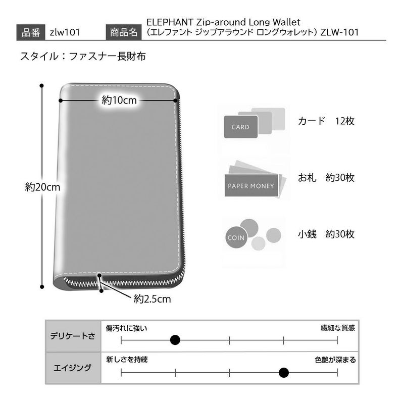 ズーの長財布 ELEPHANT Zip-around Long Wallet（エレファント ジップアラウンド ロングウォレット） ZLW-101 ブラック