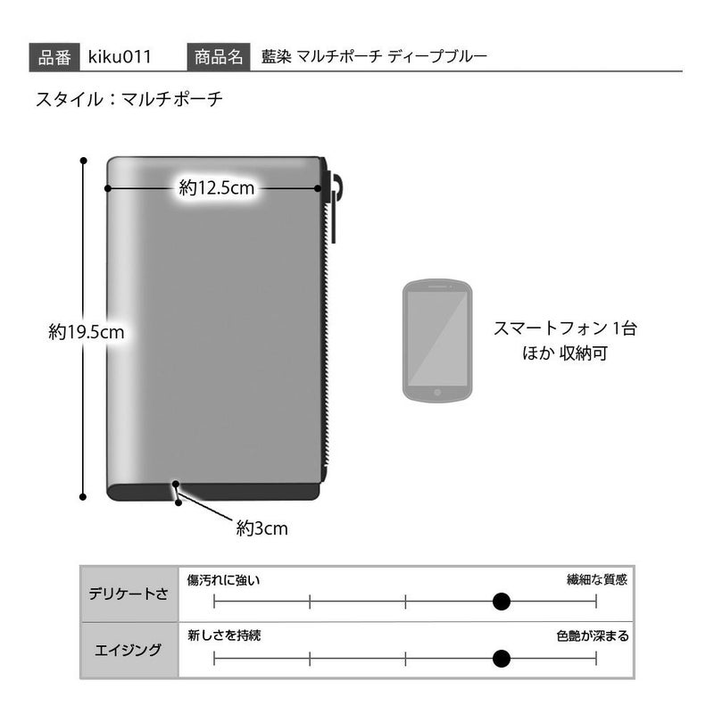 キクヒロのマルチポーチ 藍染 マルチポーチ ディープブルー