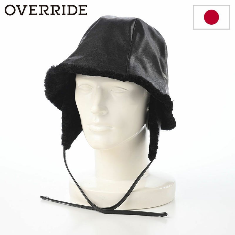 オーバーライドのバケットハット OR FAKE LEATHER FLAPHAT SGP（フェイクレザー フラップハット） ブラック