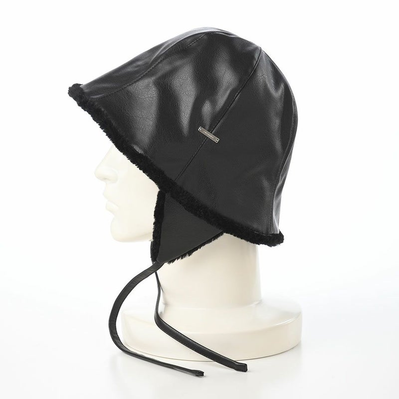 オーバーライドのバケットハット OR FAKE LEATHER FLAPHAT SGP（フェイクレザー フラップハット） ブラック