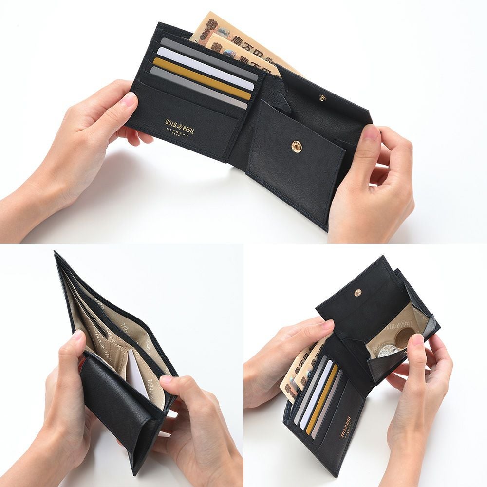 黒 二つ折り財布 ゴールドロゴ ケース ゴールドファイル 二つ折り財布 オックスフォード 二つ折り財布