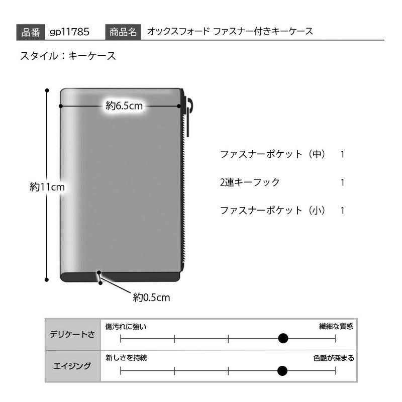 ゴールドファイルのキーケース オックスフォード ファスナー付きキーケース ブラック