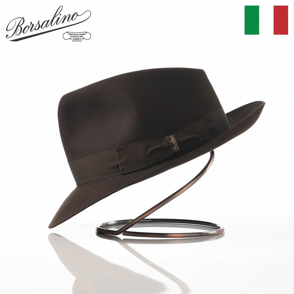 JUJU新品BORSALINOアレッサンドリアラインライトブラウン ボルサリーノ フェルトハット Alessandria Claudio Detachable Ribbon