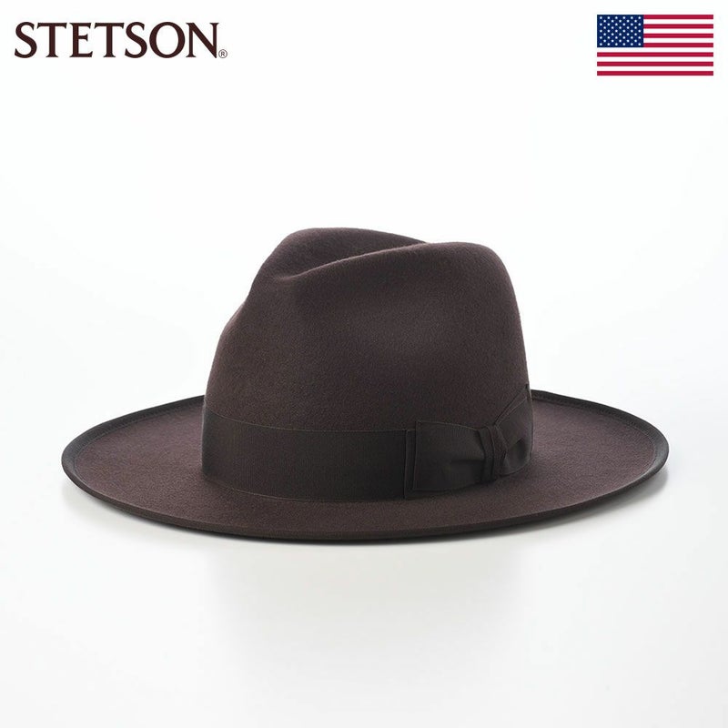 ステットソンのフェルトハット WOOL FELT LONG FLAT BRIM（ウールフェルト ロングフラットブリム） SE827 ダークブラウン