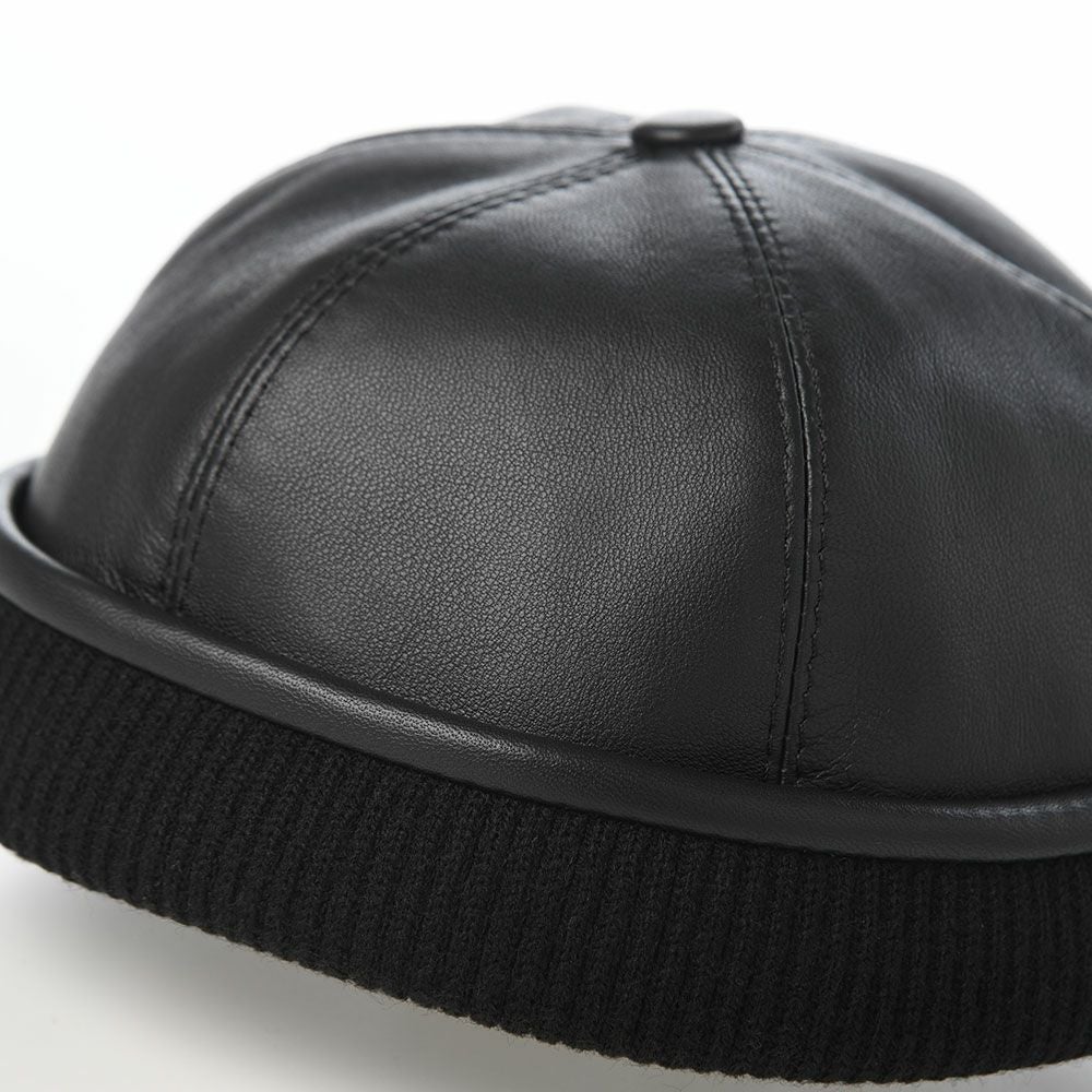ロールキャップ　本革 クラウンキャップ ロールキャップ Lambskin Leather Beanie