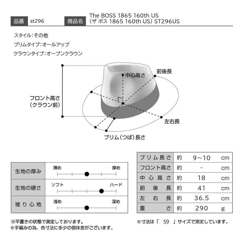 ステットソンのフェルトハット The BOSS 1865 160th US（ザ ボス 1865 160th US） ST296US ブラック