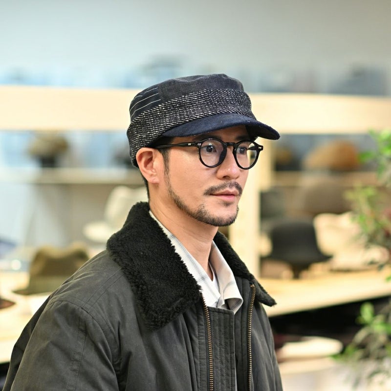 イケガミ帽子工房のワークキャップ Handloom Roll（ハンドルーム ロール） ネイビーミックス