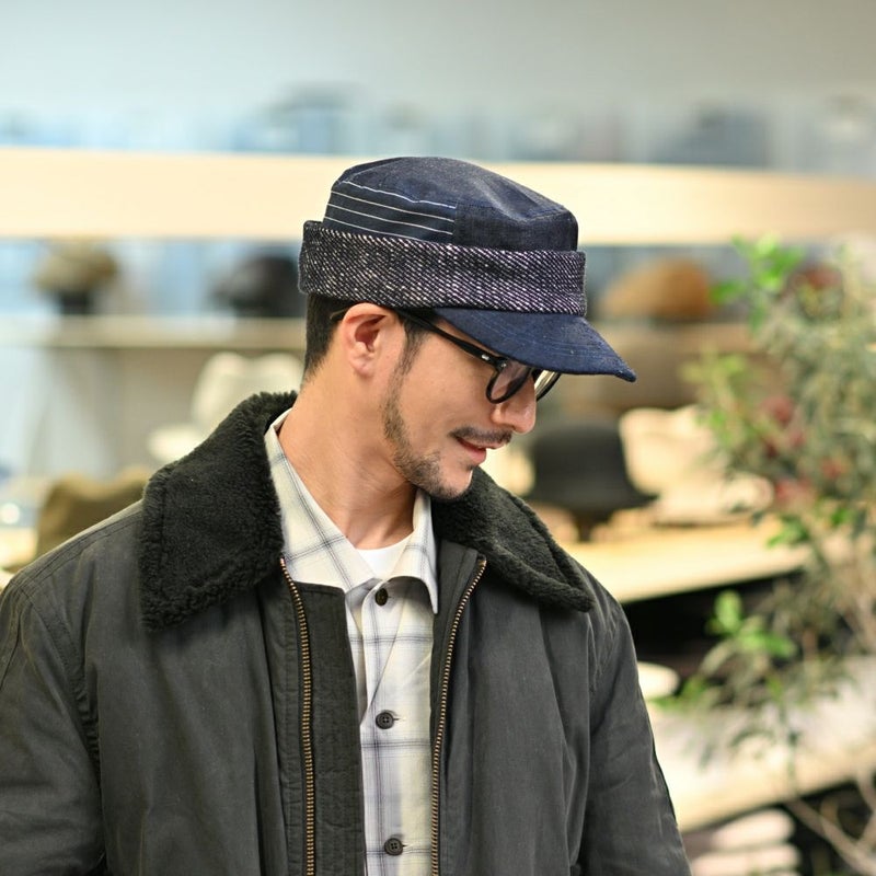 イケガミ帽子工房のワークキャップ Handloom Roll（ハンドルーム ロール） ネイビーミックス