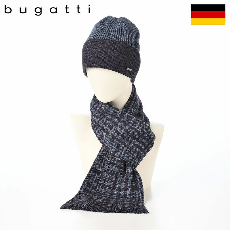 ブガッティのスカーフ・マフラー Check Scarf ＆ Beanie（チェックスカーフ＆ビーニー） 630212 ネイビー
