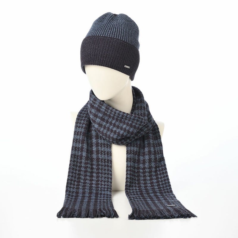ブガッティのスカーフ・マフラー Check Scarf ＆ Beanie（チェックスカーフ＆ビーニー） 630212 ネイビー