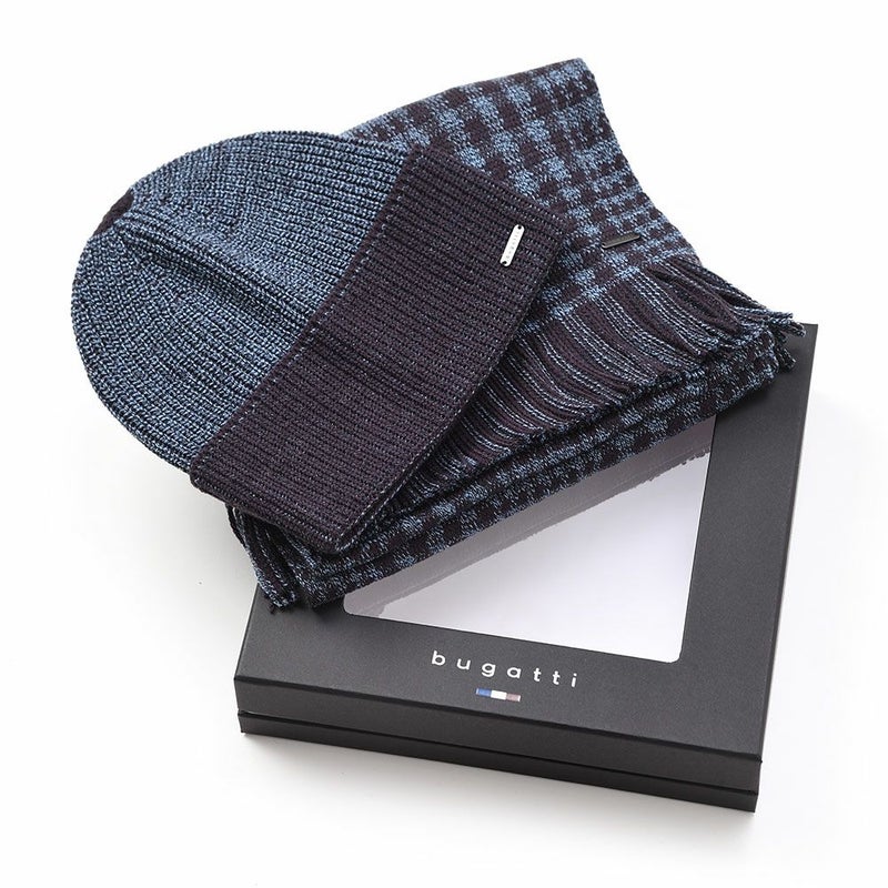 ブガッティのスカーフ・マフラー Check Scarf ＆ Beanie（チェックスカーフ＆ビーニー） 630212 ネイビー