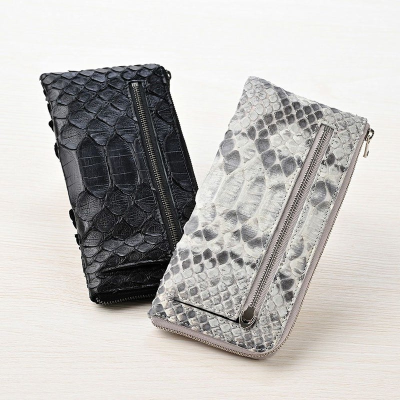 ズーの長財布 6ｍUPパイソン L字ファスナー 長財布 ブラック