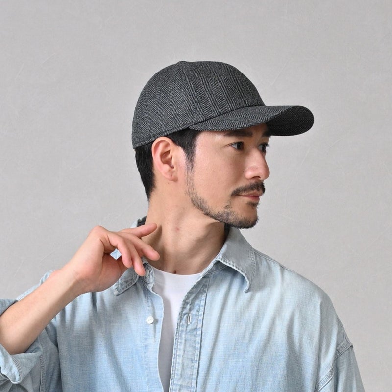 ボルサリーノのキャップ Baseball Cap Hiker RS Herringbone（ベースボールキャップ ハイカー RS ヘリンボーン） B95174 ブラック