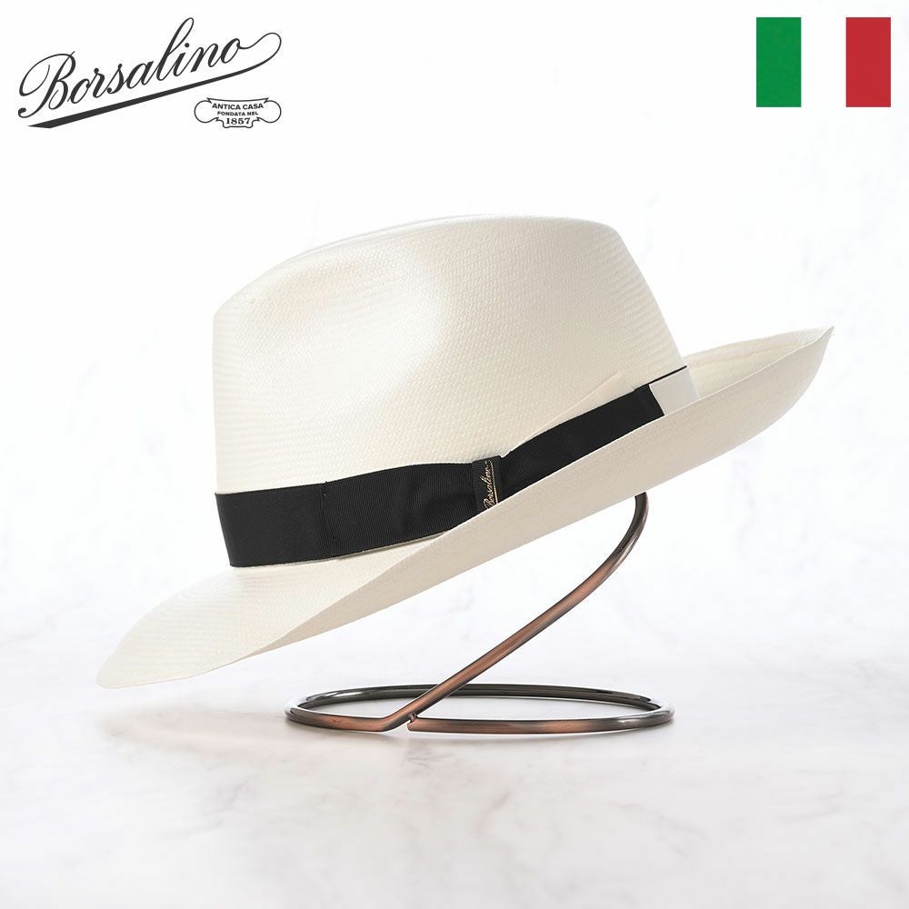 【ほぼ新品】borsalino ボルサリーノ　パナマハット　ネイビー　61 ボルサリーノ パナマハット Panama Extra Fine larga（パナマ