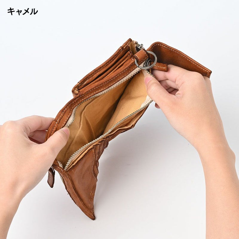 リアルマインドの二つ折り財布 FORO（フォロ） 馬革 製品染め 折り財布 キャメル
