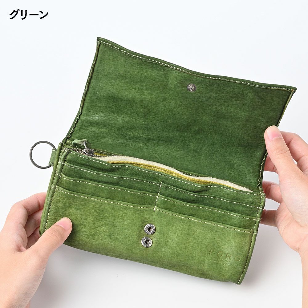 REAL MIND グリーンレザー　長財布　馬革 リアルマインド 長財布 FORO（フォロ） 馬革 製品染め 長財布 ブラック