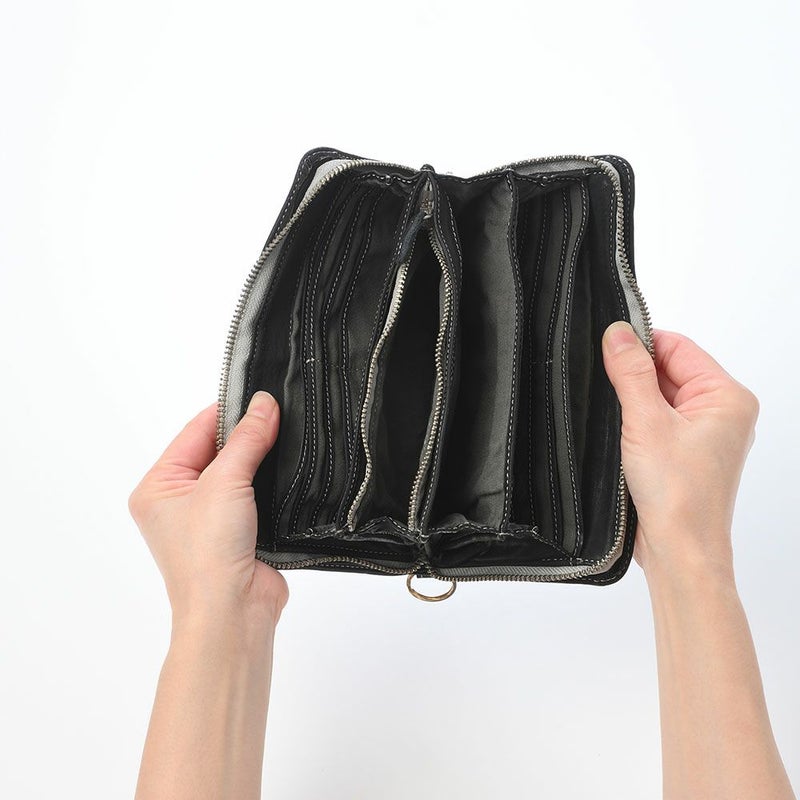 リアルマインドの長財布 FORO（フォロ） 馬革 製品染め ラウンドファスナー長財布 ブラック