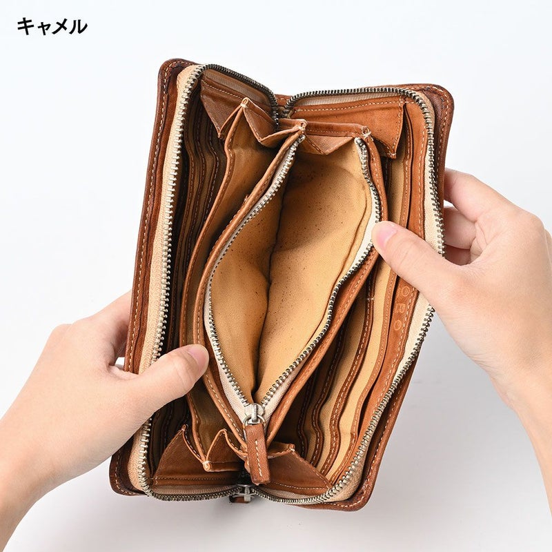 リアルマインドの長財布 FORO（フォロ） 馬革 製品染め ラウンドファスナー長財布 ブルー