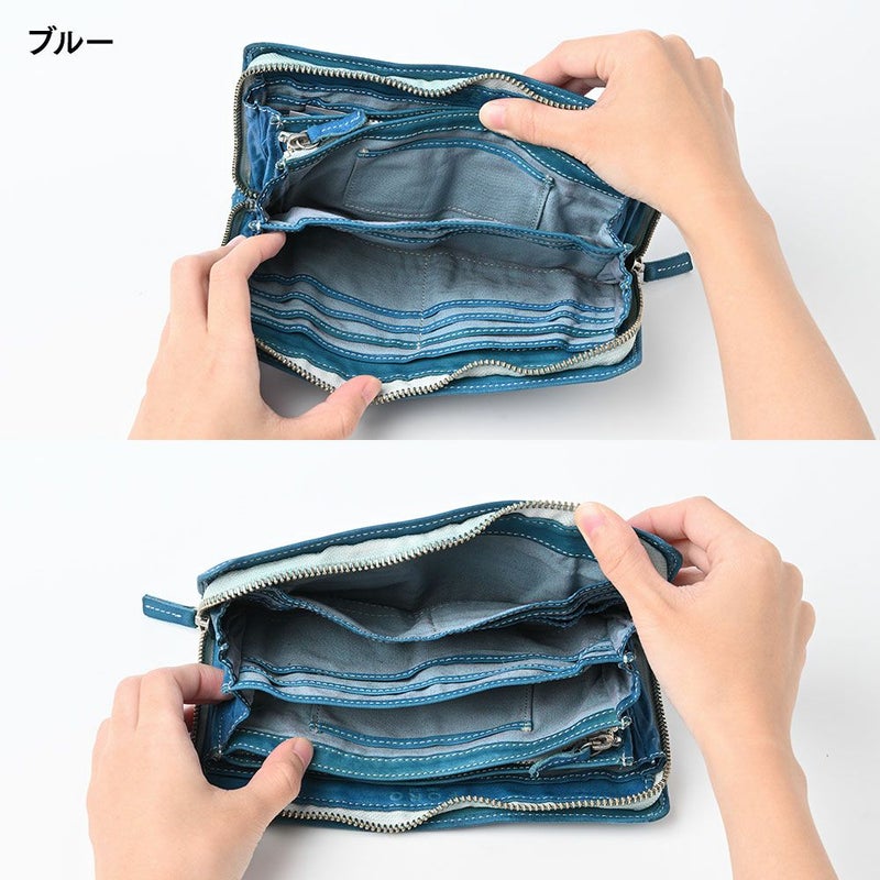 リアルマインドの長財布 FORO（フォロ） 馬革 製品染め ラウンドファスナー長財布 ブルー