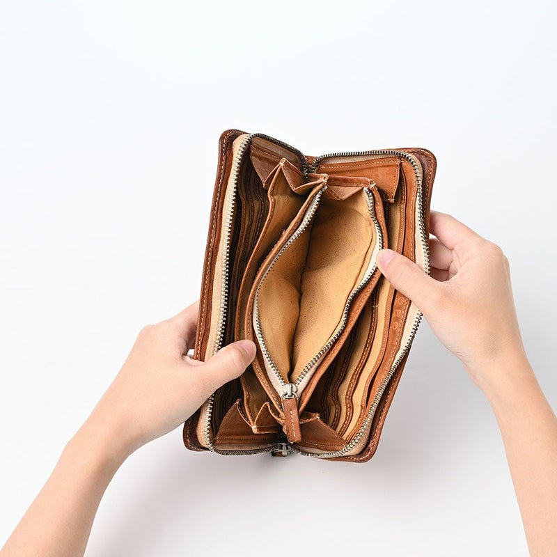 リアルマインドの長財布 FORO（フォロ） 馬革 製品染め ラウンドファスナー長財布 キャメル