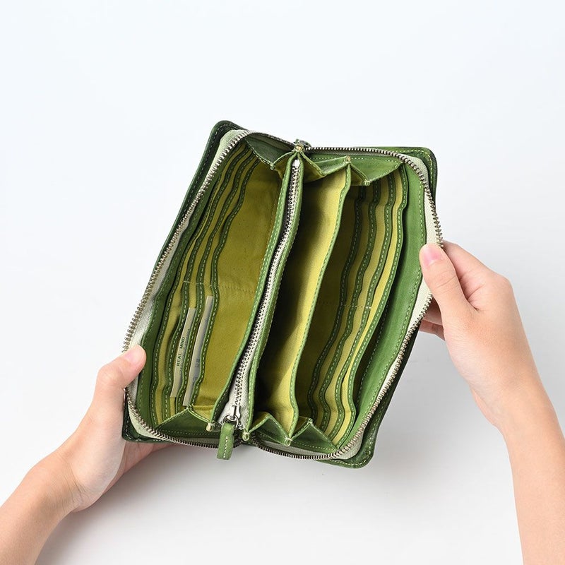 リアルマインドの長財布 FORO（フォロ） 馬革 製品染め ラウンドファスナー長財布 グリーン