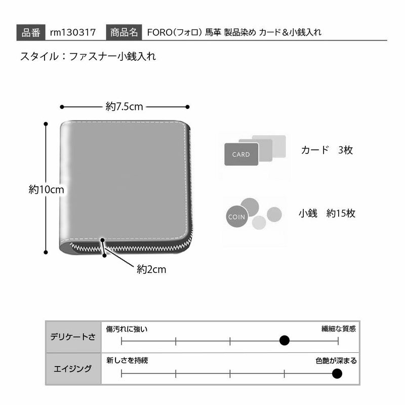リアルマインドの小銭入れ FORO（フォロ） 馬革 製品染め カード＆小銭入れ キャメル