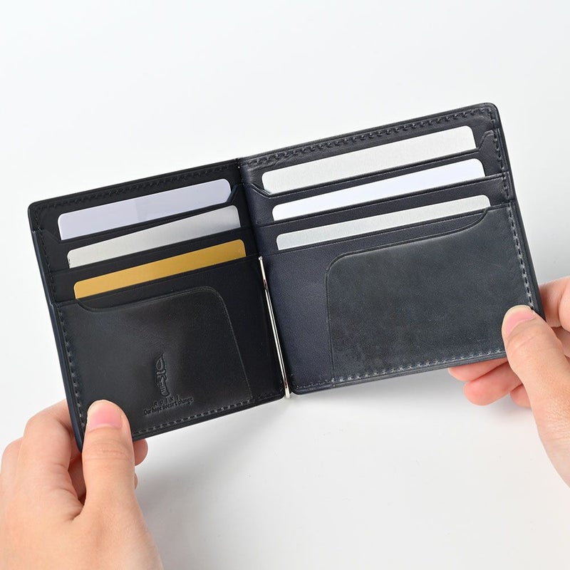 ルイキのマネークリップ ROCADO シェルコードバン マネークリップ ネイビーブルー