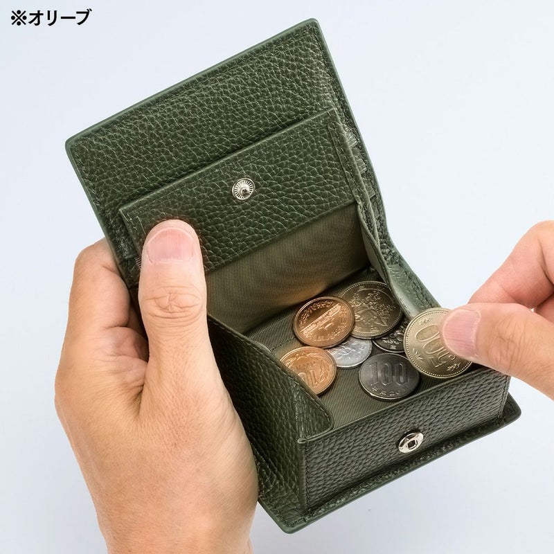 ミラグロの二つ折り財布 イタリアンシュリンクレザー 薄型コンパクト財布  CA-SP-669 ブラック