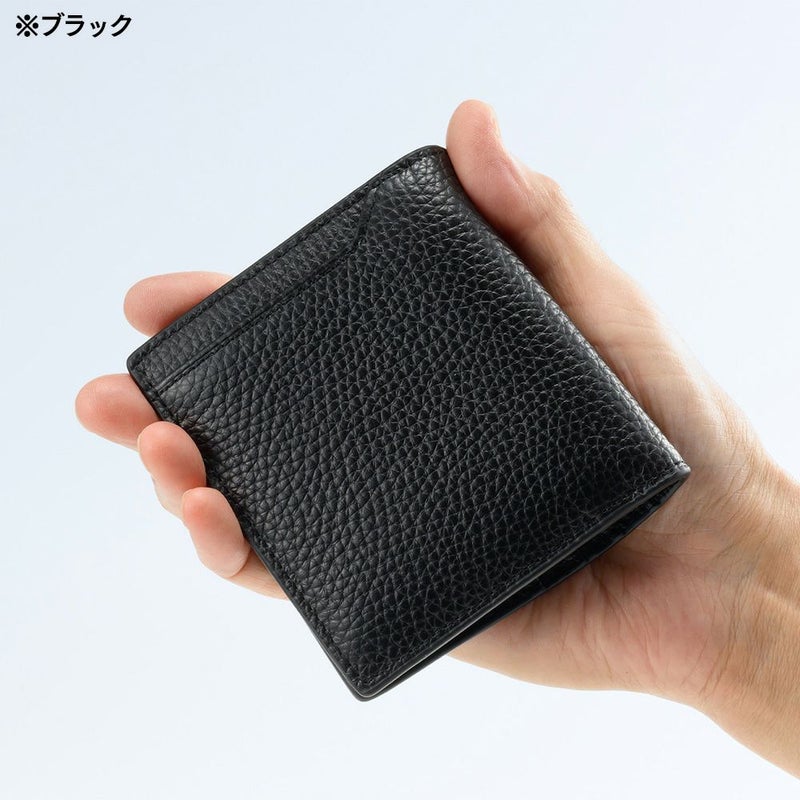 ミラグロの二つ折り財布 イタリアンシュリンクレザー 薄型コンパクト財布  CA-SP-669 ネイビー