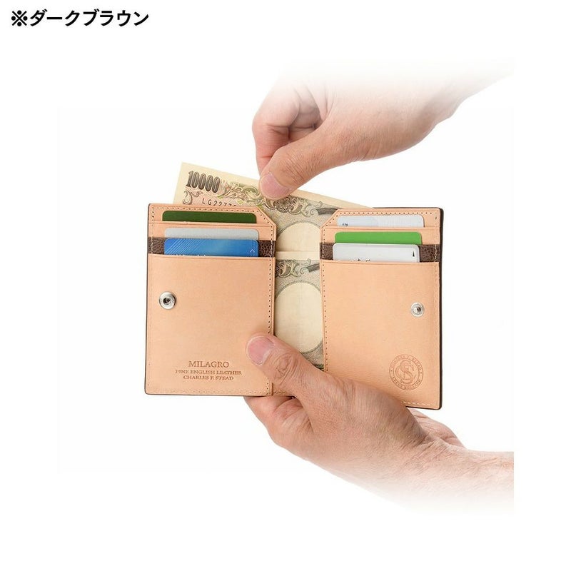 ミラグロの二つ折り財布 英国C. F. Stead社製レザー スリムウォレット  CA-W-636 ダークブラウン
