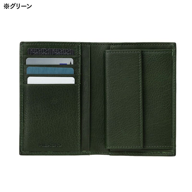 ミラグロの二つ折り財布 牛革ソフトミリング 縦型コンパクト 二つ折り財布  SL-M-1448 ブラック