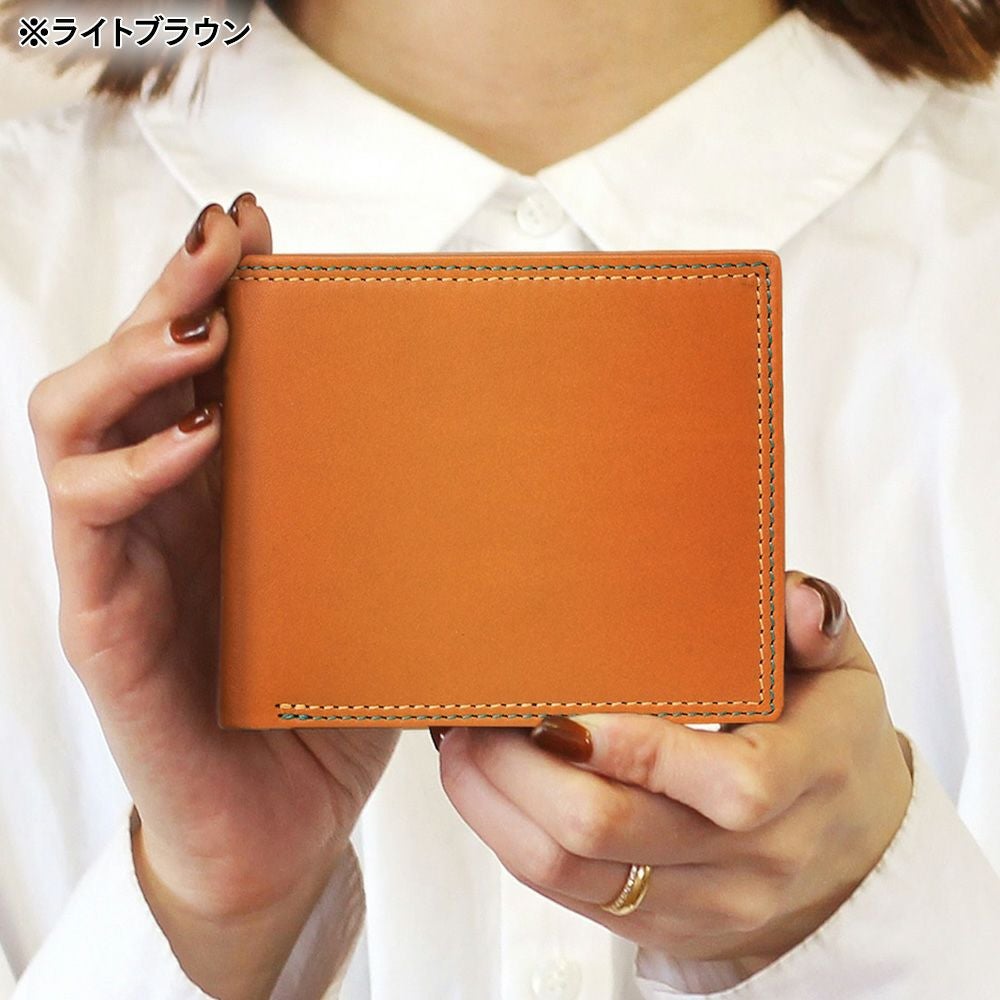 ミラグロ 二つ折り財布 牛革キップレザー ダブルステッチ 二つ折り財布