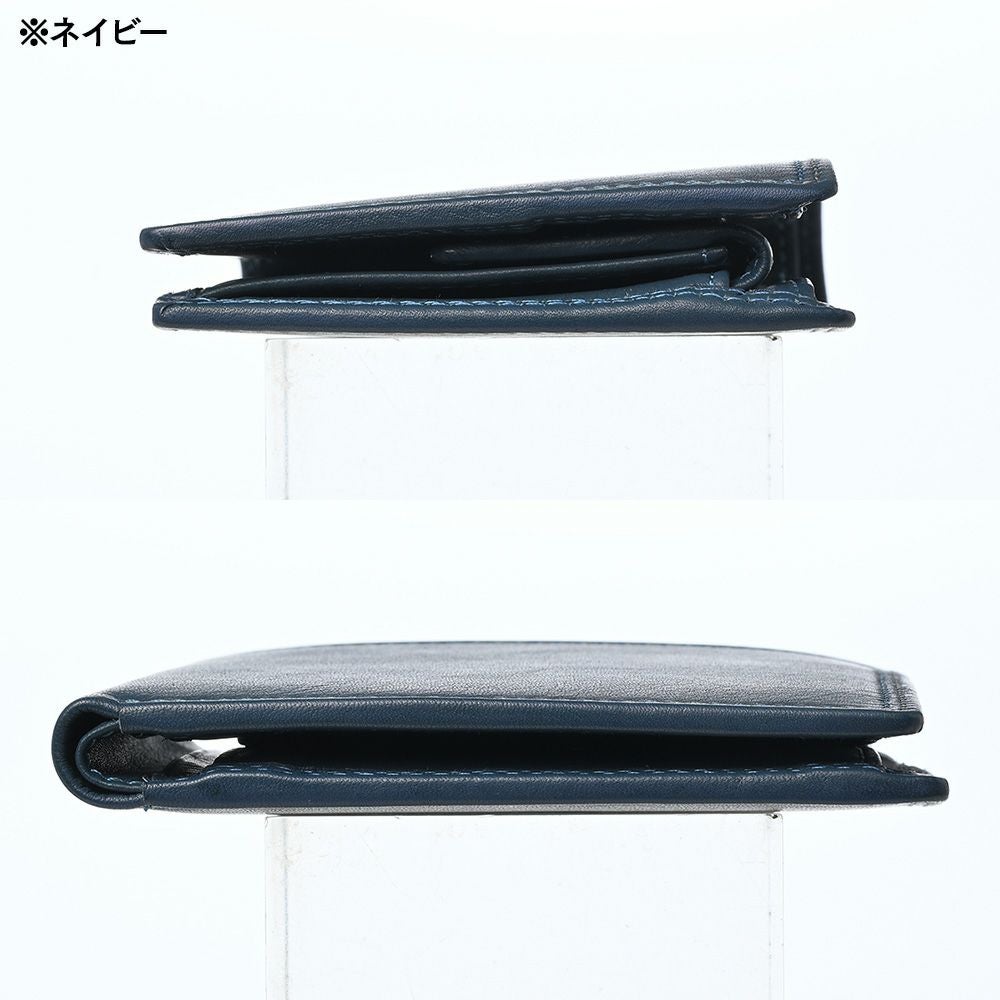 ミラグロ 二つ折り財布 牛革キップレザー ダブルステッチ 二つ折り財布