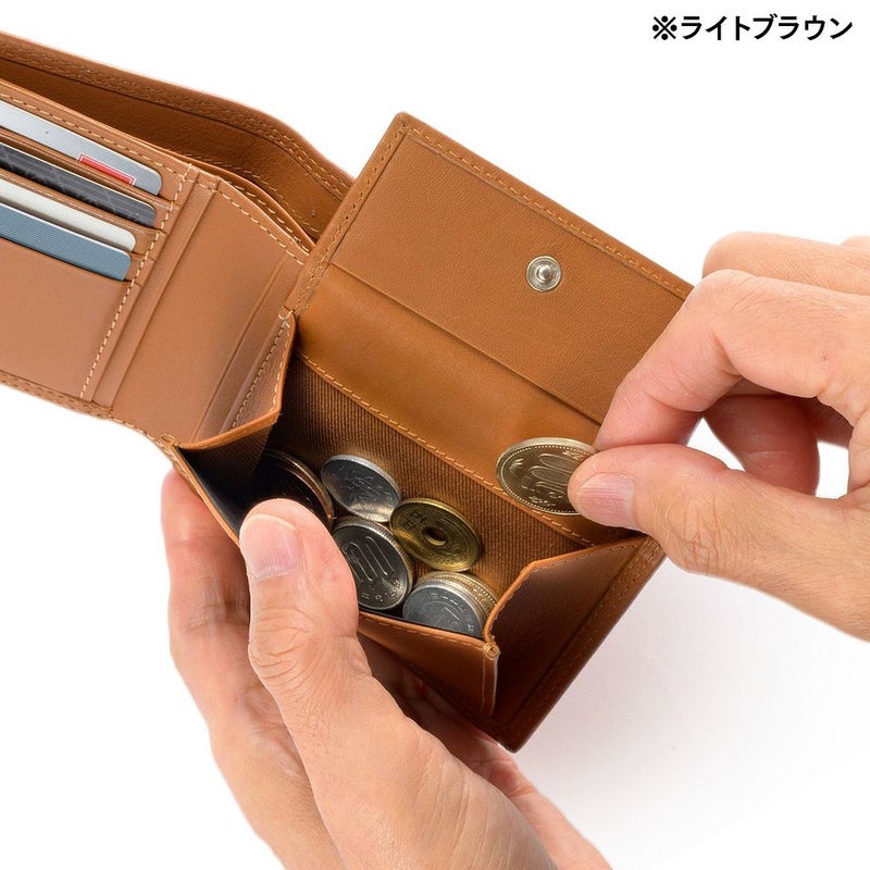 ミラグロの二つ折り財布 牛革キップレザー ダブルステッチ 二つ折り財布  SL-CD-3046 ライトブラウン