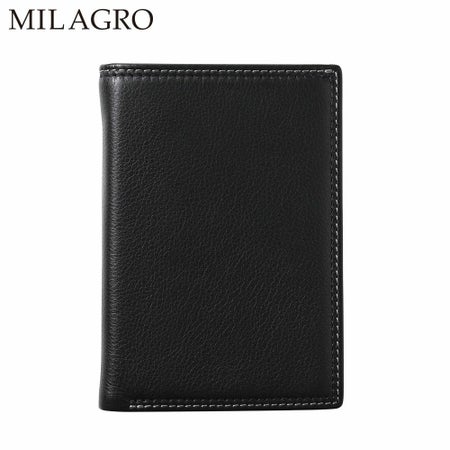 ミラグロの二つ折り財布 牛革キップレザー ダブルステッチ縦型 二つ折り財布  SL-CD-1465 ブラック