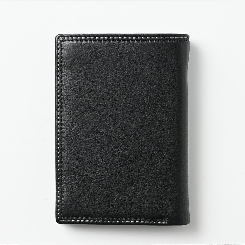 ミラグロの二つ折り財布 牛革キップレザー ダブルステッチ縦型 二つ折り財布  SL-CD-1465 ブラック